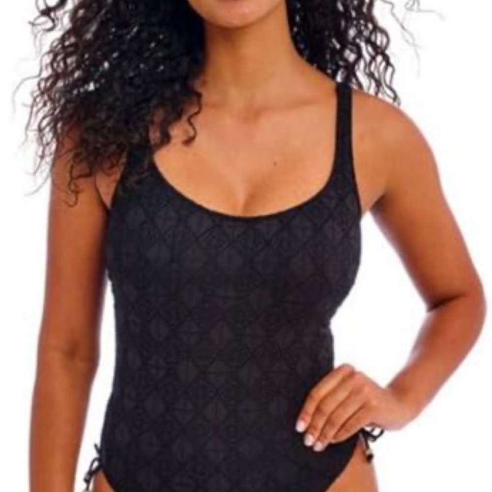 Freya Black Textured Scoop Neck One-Piece Swimsuit